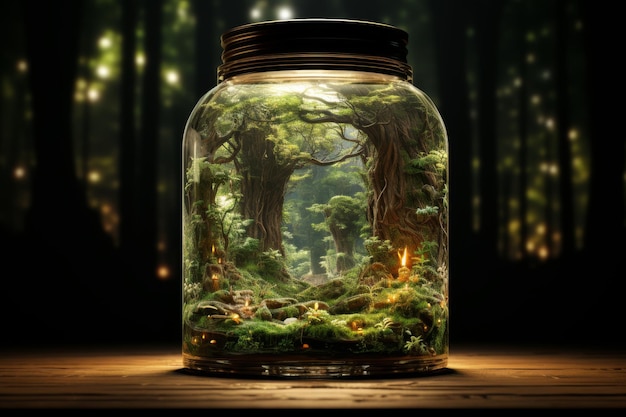 Photo miniature forest encapsulated in a glass jar