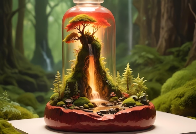 Photo miniature forest in a long crystal clear bottle