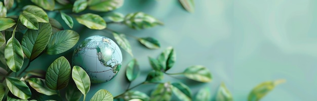 A Miniature Globe Surrounded by Lush Green Leaves in a Natural Setting