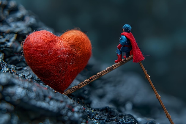 Photo a miniature heros journey to love overcoming challenges to reach the heart