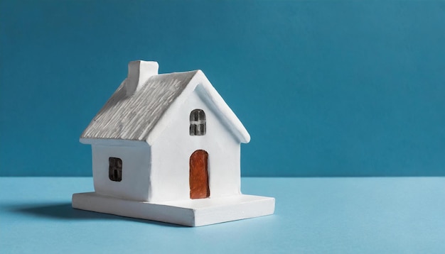 Miniature house model Real estate property and home Blue background