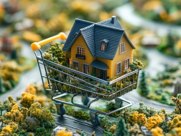 Photo miniature house in shopping cart