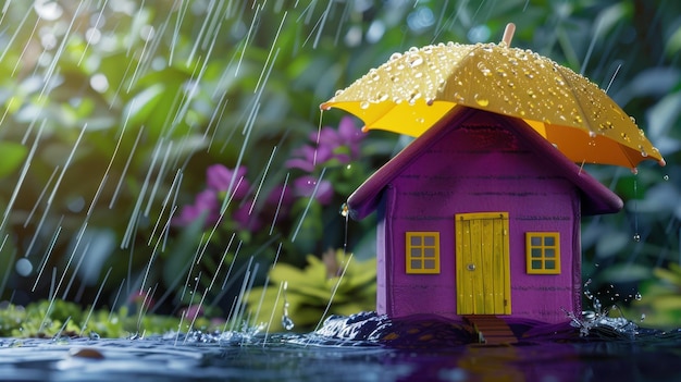 Photo the miniature house with umbrella