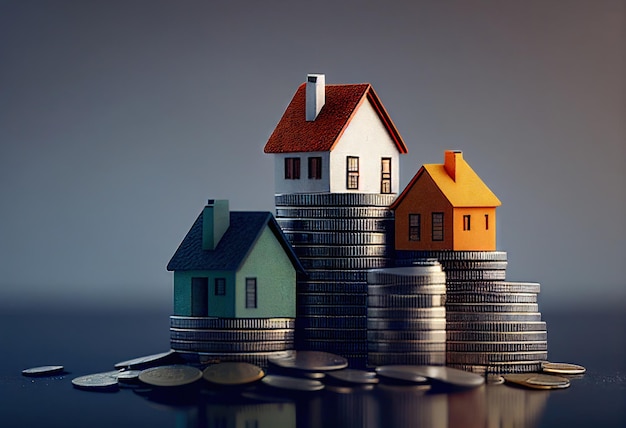 Miniature Houses on Coins The Key to Financial Freedom Generative AI