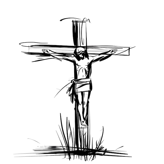 Photo miniature jesus cross black line illustration