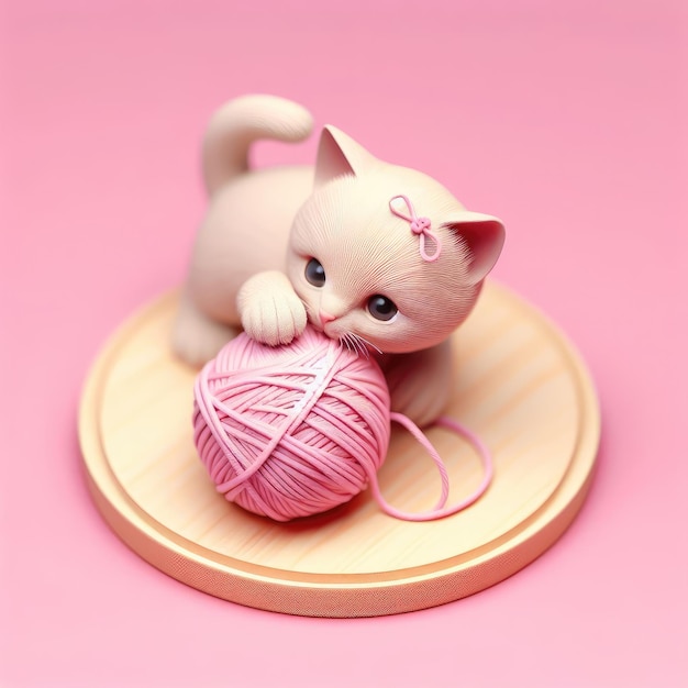 Miniature of a kitten cat playing with a ball of yarn