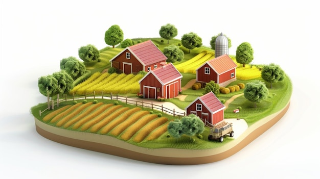 a miniature model of a farm with farm animals and farm buildings