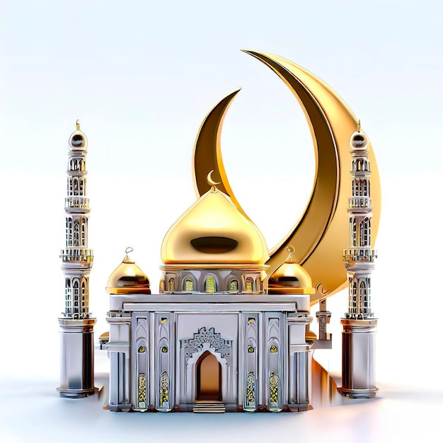 A miniature model of a mosque with a crescent moon on the top.