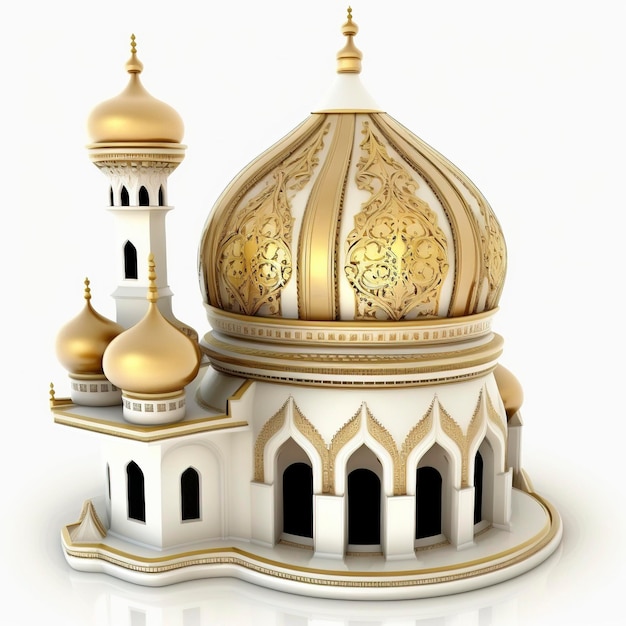 miniature mosque and ornate decoration isolated on white background creative ai