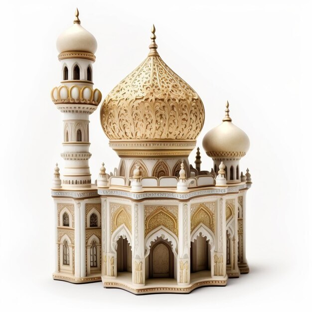 miniature mosque and ornate decoration isolated on white background creative ai