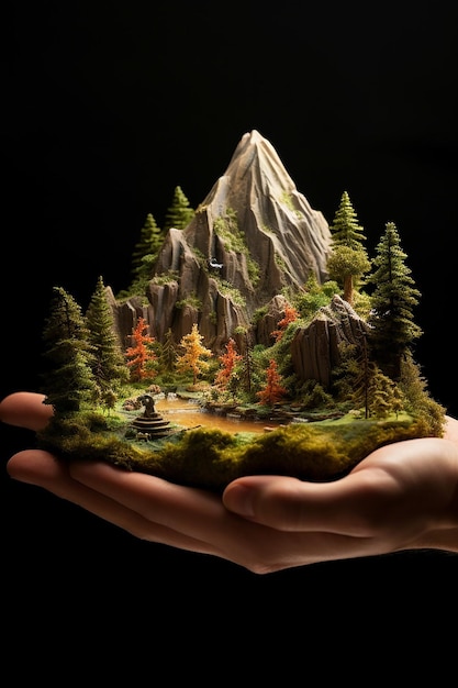 A miniature mountain lightly embraced with both hands