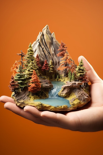 A miniature mountain lightly embraced with both hands