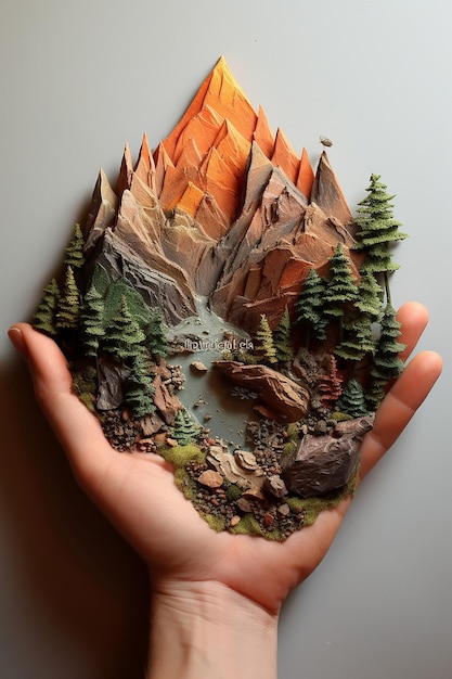 A miniature mountain lightly embraced with both hands