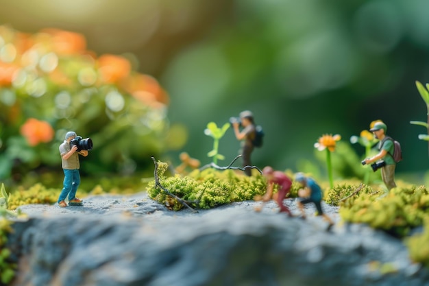 Photo miniature people celebrate world photography day with camera