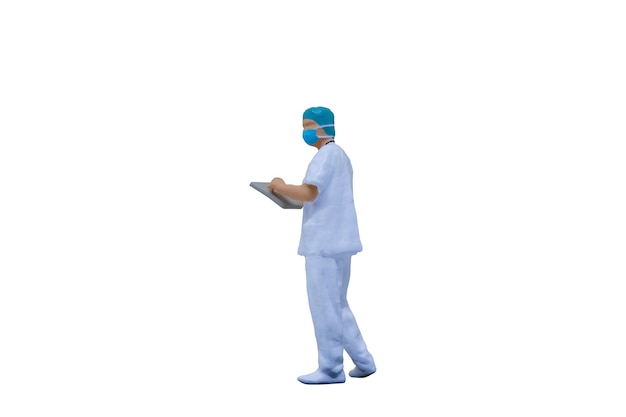 Miniature people Doctors with protective suits and masks on white background with clipping path