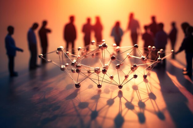 miniature people figures of people stand in a group together concept of communication in society