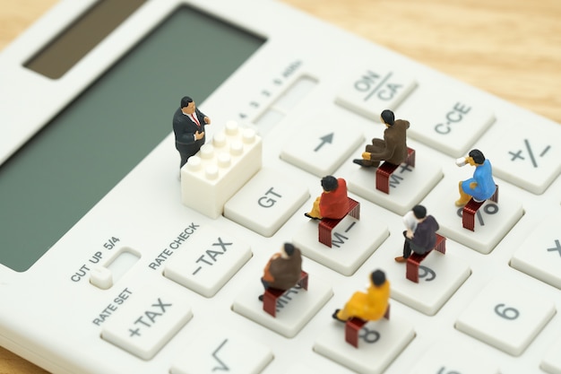 Miniature people Pay queue Annual income (TAX) for the year on calculator. 