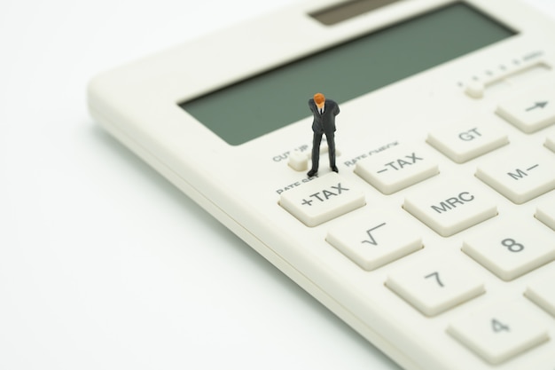 Miniature people Pay queue Annual income (TAX) for the year on calculator. 