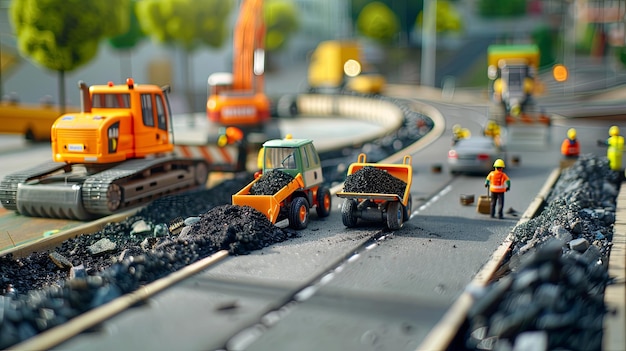 Miniature Road Construction Site With Toy Vehicles Generative AI