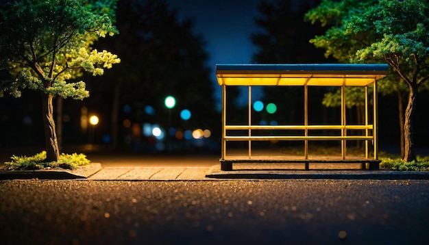 Photo miniature scene of bus stop and road at night generative ai