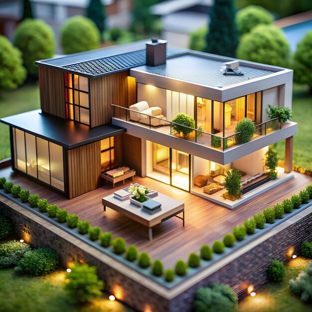 miniature scene modern big house