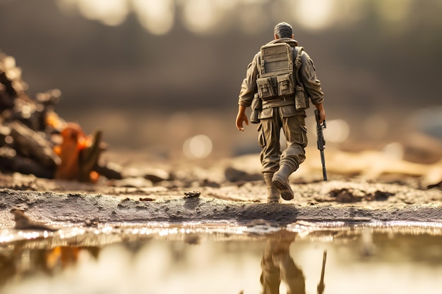 Photo miniature soldiers on the battlefield