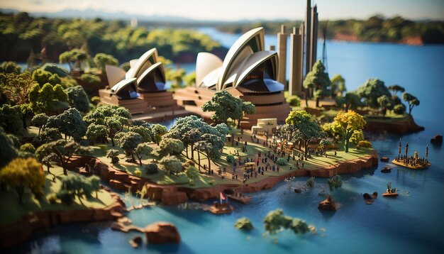 miniature super cute clay world isometric view of Sydney cute clay stop motion animation Sydney