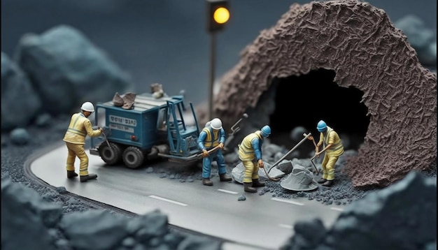 Miniature world photography a crew of tiny workers