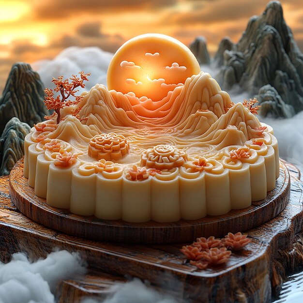 Photo miniature worldoblique photographymacrophotographya mooncake in the centerthe moon behind the