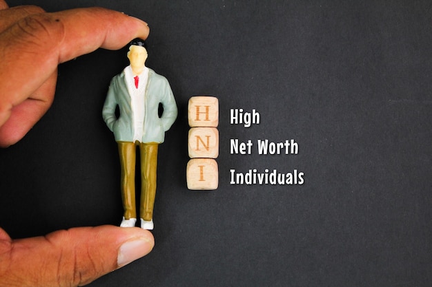 miniatures of people and sticks with the words High Net Worth Individuals the concept of the value