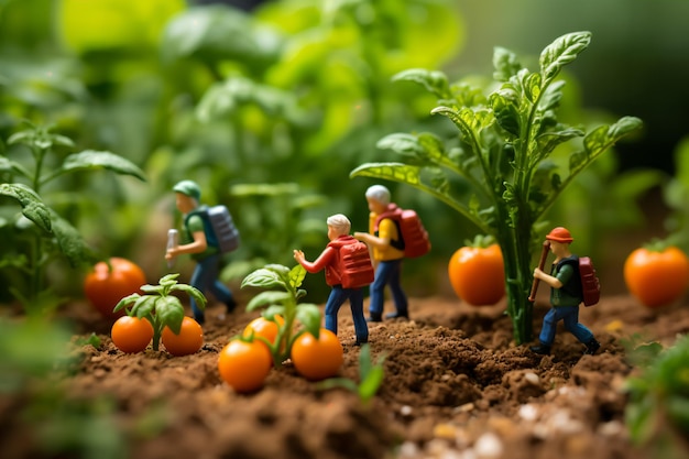 Miniatures traveling through a vegetable forest