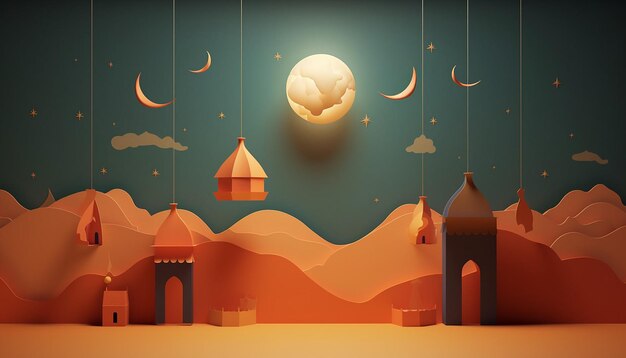 Photo minimal 3d ramadan poster design