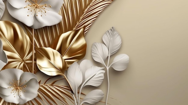 Minimal background in golden metallic texture flower Generative AI