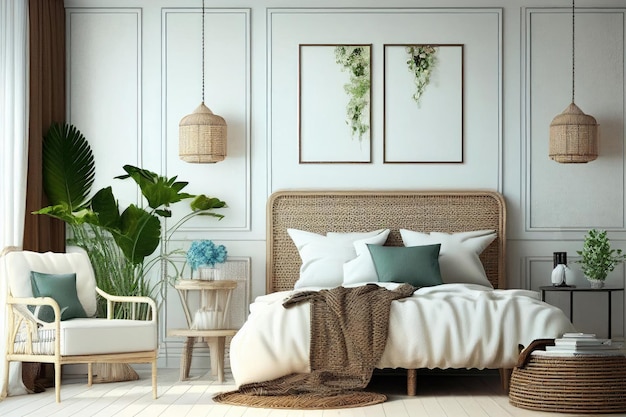 Minimal bedroom interior with Home decoration mock up Cozy stylish furniture with Generative AI