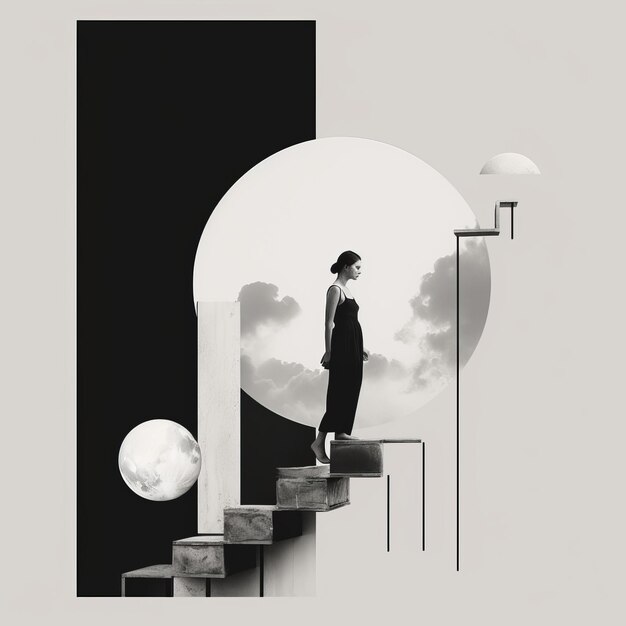 Minimal Black And White Collage Abstract Geometric Compositions