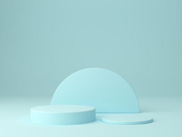 Minimal blue pastel colors scene with two podiums in abstract background to show a product