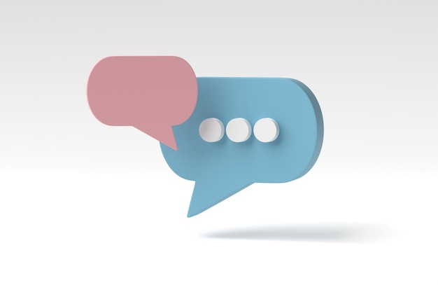 Minimal bubble talk or comment sign symbol on white background concept of social media messages 3D render 3D illustration