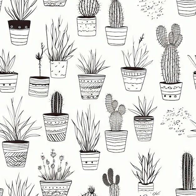 Minimal cactus and succulent seamless pattern background