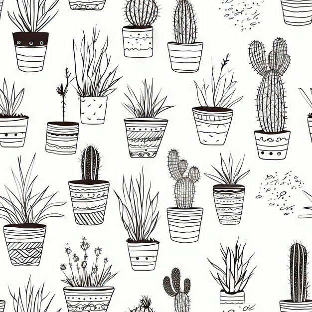 Photo minimal cactus and succulent seamless pattern background