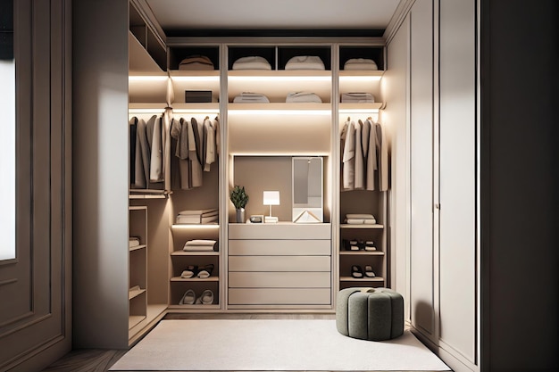 Minimal closet room with Home decoration Modern stylish with dressing room closet with Generative AI