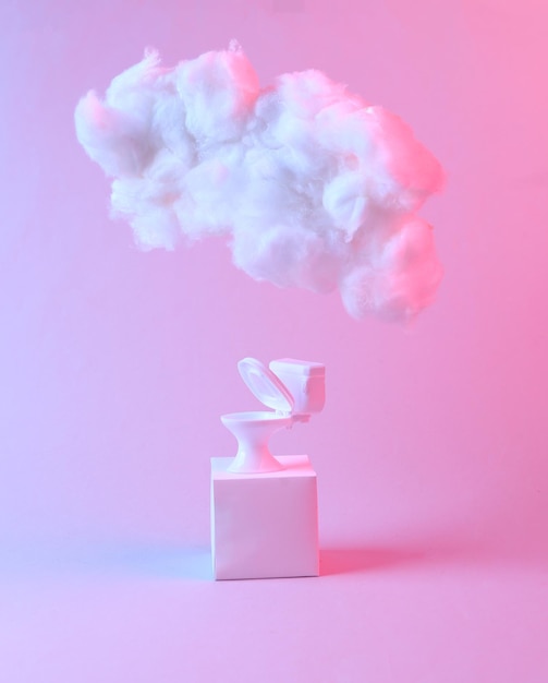 Minimal composition with mini toilet clouds in pinkblue neon light Concept art