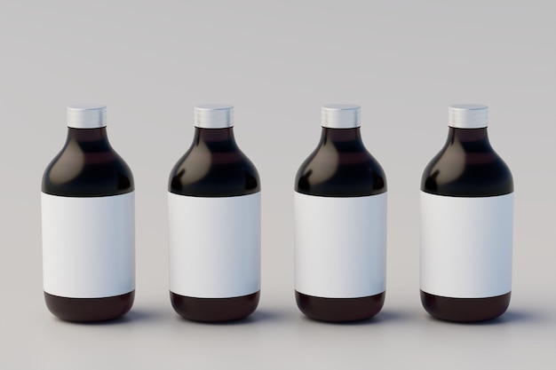 Photo minimal concept cold brew coffee amber brown medium glass bottle packaging mockup multiple bottles 3d rendering