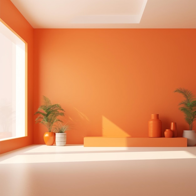 Minimal concept interior of living orange tone on orange floor and background