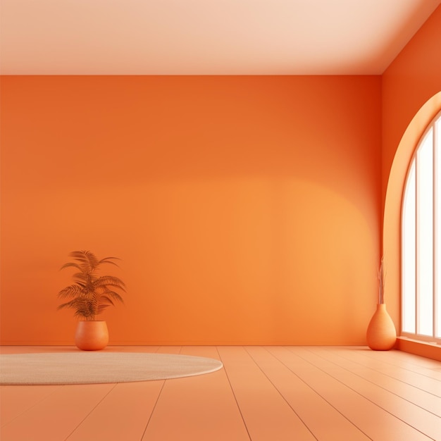 Minimal concept interior of living orange tone on orange floor and background