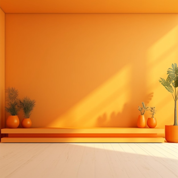 Minimal concept interior of living orange tone on orange floor and background