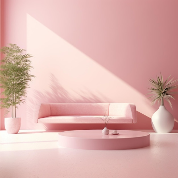 Minimal concept interior of living pink tone on pink floor and background