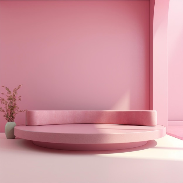 Minimal concept interior of living pink tone on pink floor and background