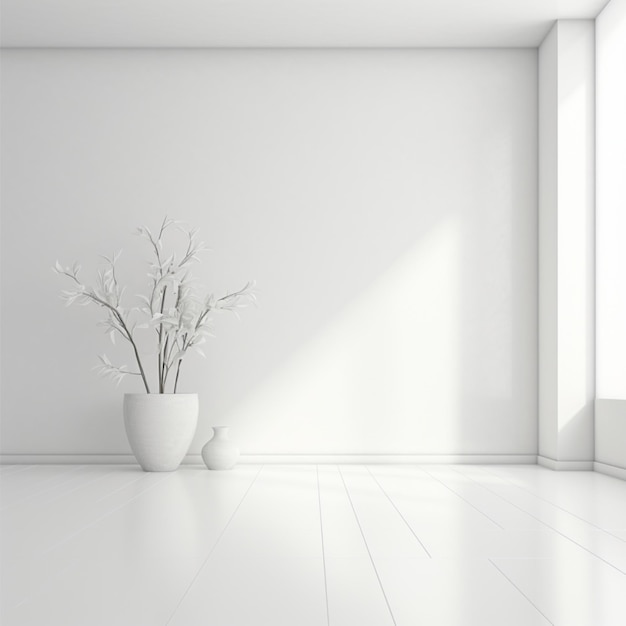 Minimal concept interior of living white tone on white floor and background