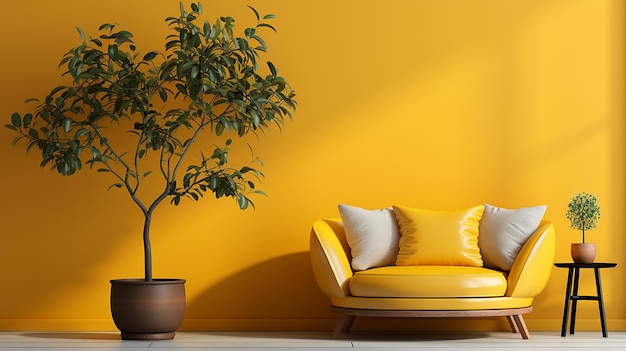 Minimal concept interior of living yellow tone