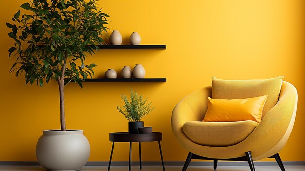 Minimal concept interior of living yellow tone